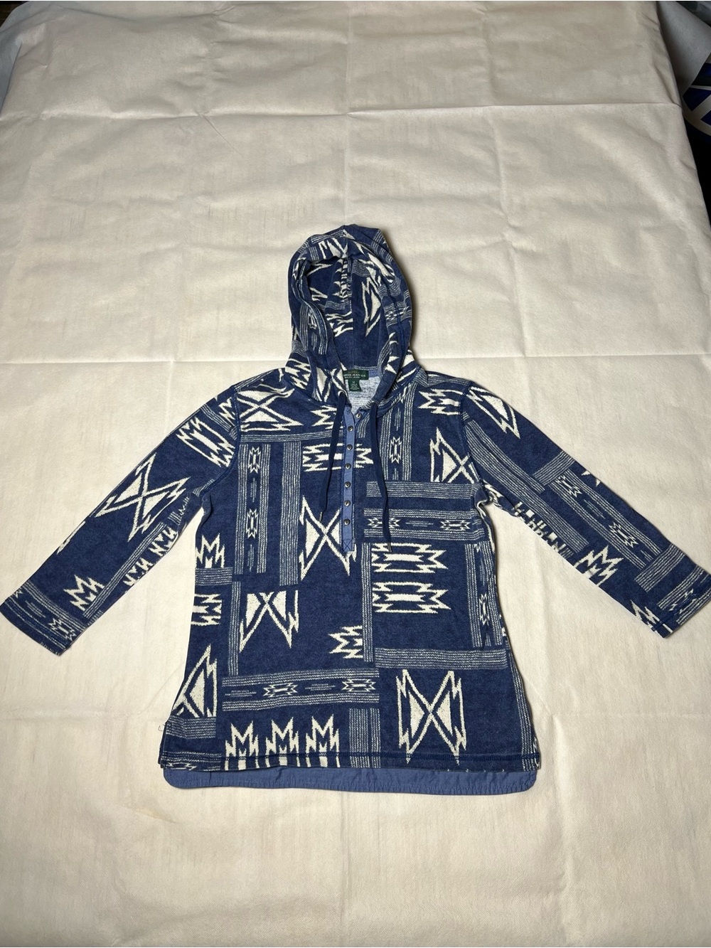 RALPH LAUREN Aztec Tribal Southwestern Henley Hooded Blue Shirt